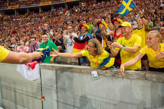 Karin Torneklint, head coach of Sweden, celebrates