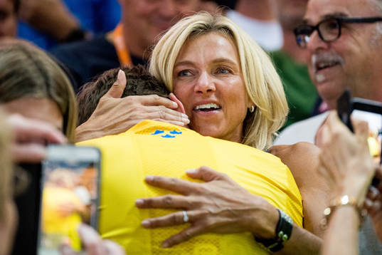 Armand Duplantis of Sweden hugs his mother Helena