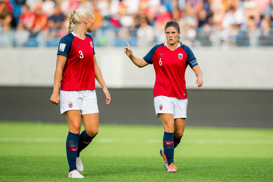 Maria Thorisdottir and Maren Mjelde of Norway