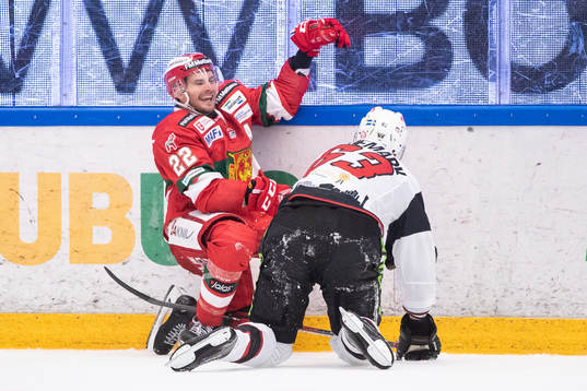Moras Matt Bailey och Malmö Redhawks Fredrik Händemark  i