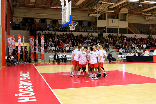 Högsbos spelare värmer upp innan basketmatchen i SBL