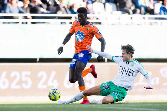 Pape Habib Gueye of Aalesund and Markus Solbakken of HamKam