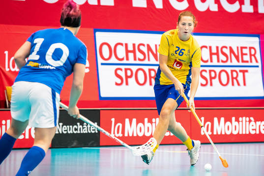 I denna handout-bild från Swiss Unihockey ses Sveriges