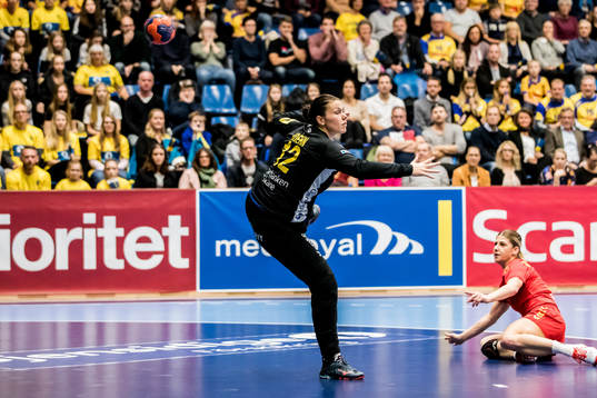 Sveriges målvakt Filippa Idéhn släpper in ett skott