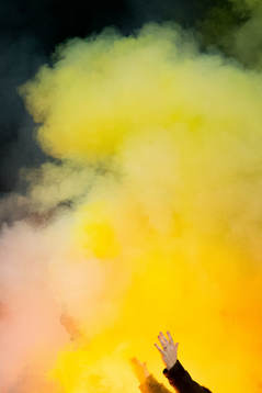 A Rosenborg supporter with pyro