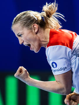 Heidi Løke of Norway celebrates