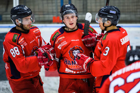 Hanhals Pontus Andreasson jublar med lagkamrater