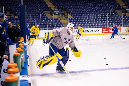 Goaltender Olle Eriksson Ek of team Sweden at a morning