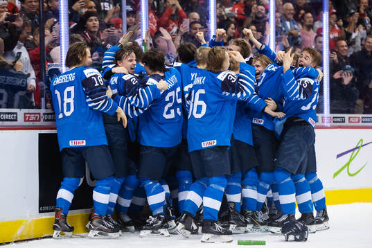 Players of Finland celebrate their win