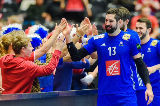 Nikola Karabatic of France celebrates with supporters