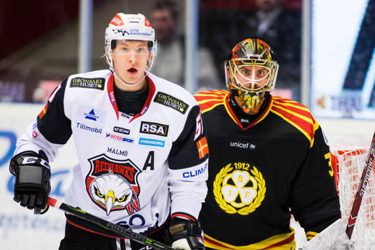 Brynäs målvakt Joacim Eriksson och Malmö Redhawks Emil