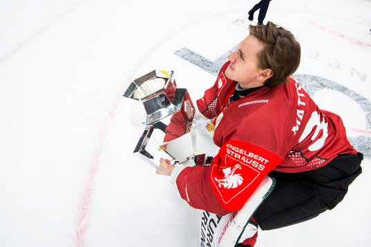 Goalkeeper Johan Mattsson of Frölunda celebrates with the