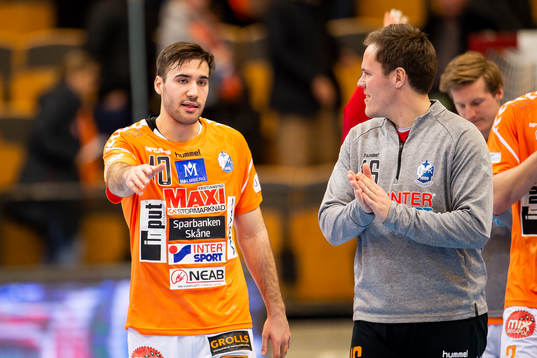Kristianstads Marc Canellas och målvakt Richard Kappelin