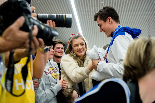 Jakob Ingebrigtsen of Norway with his girlfriend Elisabeth