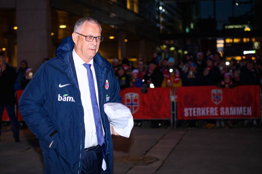 Lars Lagerbäck, head coach of Norway, arrives at the arena