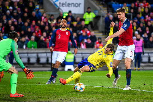 Viktor Claesson of Sweden and Kristoffer Ajer of Norway