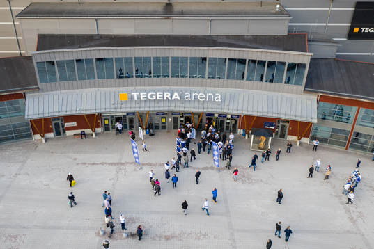 Tegera Arena innan direktkval 4 till SHL mellan Leksand och