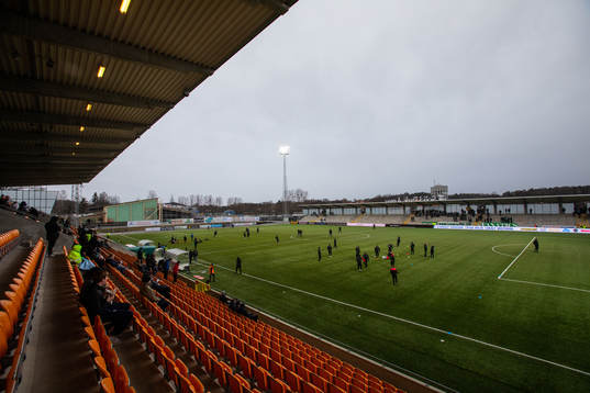 Vy över Solid Park Arena innan fotbollsmatchen i
