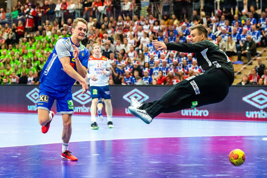Emil Trend Öfors of Sweden against goalkeeper Espen