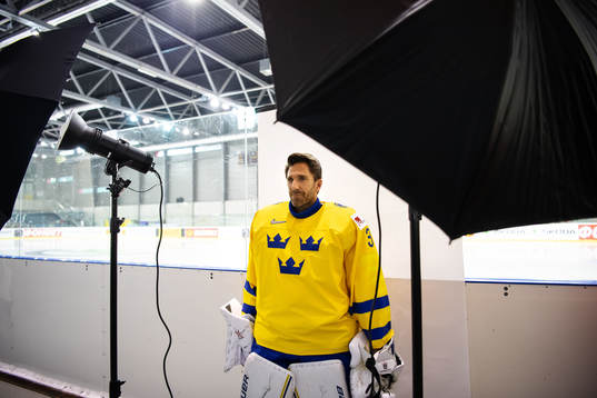 Goaltender Henrik Lundqvist of Sweden at an official