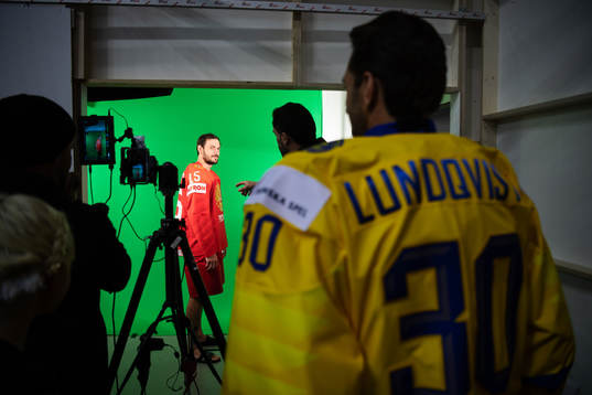 Goaltender Henrik Lundqvist of Sweden watches Artyom