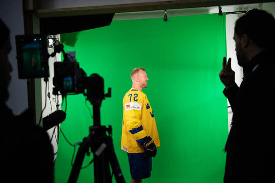 Patric Hörnqvist of Sweden at a green screen filming