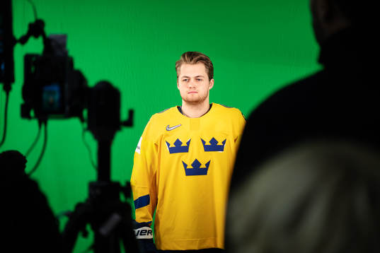 William Nylander of Sweden at a green screen filming