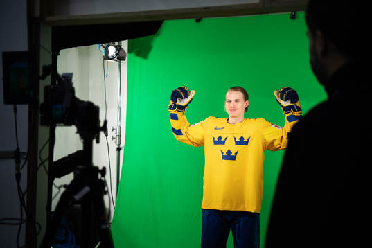 Oskar Lindblom of Sweden at a green screen filming