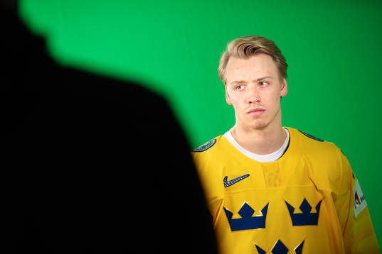 Jesper Bratt of Sweden at a green screen filming