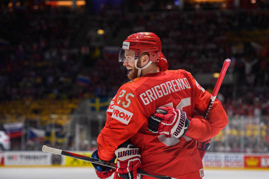 Mikhail Grigorenko of Russia celebrates the 1-5 goal