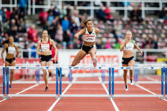 Amalie Iuel of Norway wins women's 100m hurdle