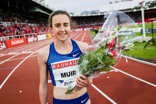 Laura Muir of Great Britain celebrates