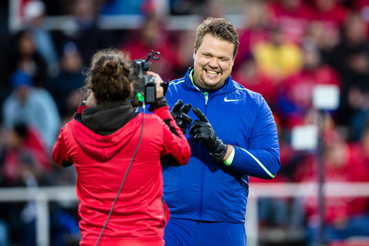 Daniel Ståhl of Sweden ahead the men's discus throw