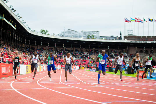 Churandy Martina of Netherlands finish first in the men's