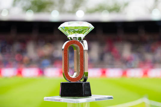 The Diamond League Trophy at a stand
