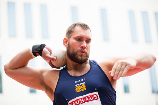 Viktor Gardenkrans of Sweden in the men's shot put