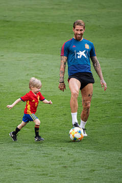 Sergio Ramos of the Spanish national football team with his