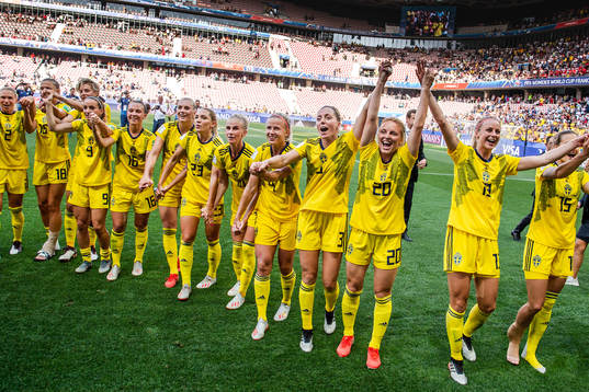 Players of Sweden celebrate
