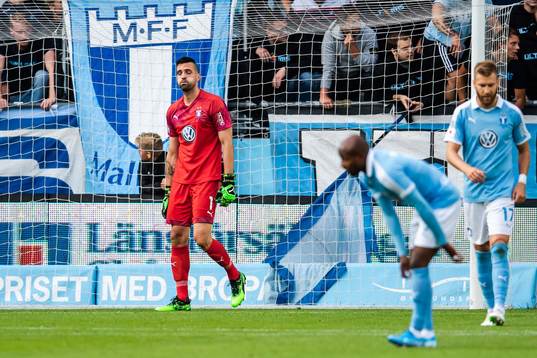 Goalkeeper Dusan Melicharek of Malmö FF looks dejected