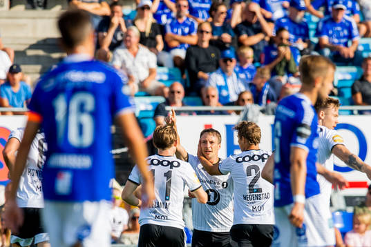Mike Jensen of Rosenborg celebrates with his teammates