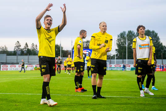Eirik Wichne of Start celebrates with his teammates