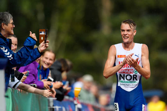 Filip Mangen Ingebrigtsen of Norway celebrates