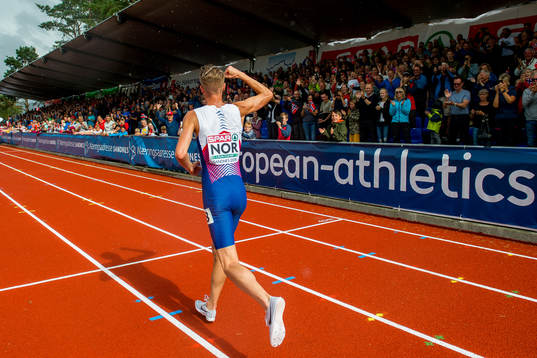 Filip Mangen Ingebrigtsen of Norway celebrates