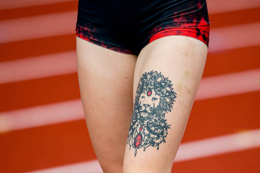 The tattoo of Tugba Danismaz of Turkey competing in women's