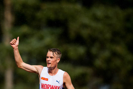 Filip Mangen Ingebrigtsen of Norway celebrates
