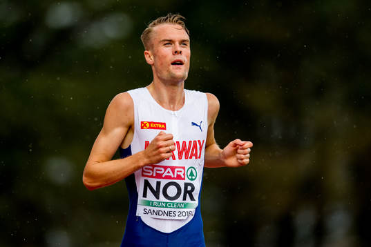 Filip Mangen Ingebrigtsen of Norway competes to win the