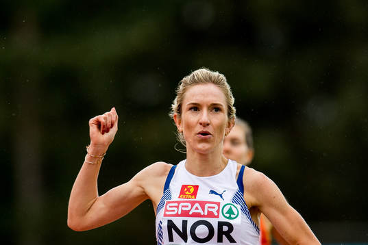 Karoline Bjerkeli Grøvdal of Norway celebrates