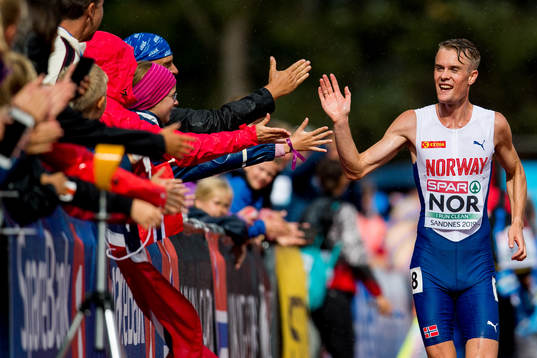 Filip Mangen Ingebrigtsen of Norway celebrates