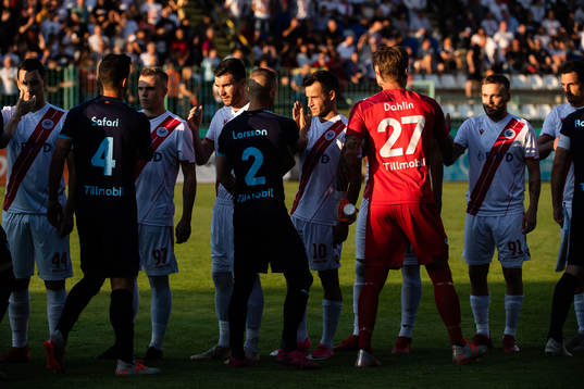Behrang Safari, Eric Larsson and goalkeeper Johan Dahlin of