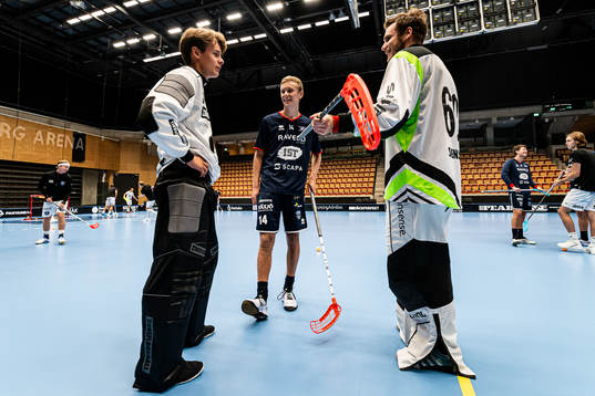 Helsingborgs målvakt Mattias Qvarfordt i samtal med